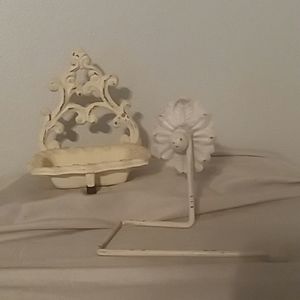 Cast iron soap dish and toilet paper holder